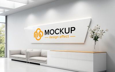 Mockup logo rosso sulla parete della stanza ufficio