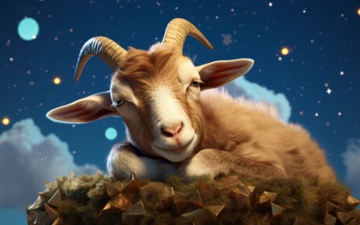 A cute goat sleep on a beautiful cloud 01