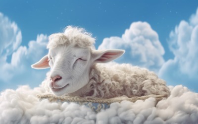 Ett sött får sover på ett vackert moln 01