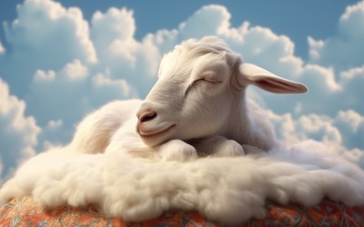 Ett sött får sover på ett vackert moln 03