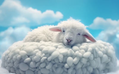 Мила овечка спить на красивій хмарі 09
