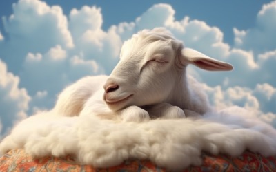 Una linda oveja duerme en una hermosa nube 03