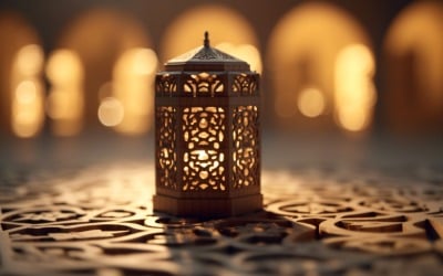 Eid al adha islamisk bakgrund, guld närbild lykta 04