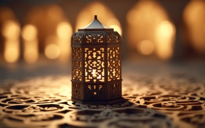Eid al adha Islamskie tło, złota latarnia z bliska 03