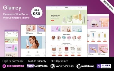 Glamzy - Tema responsivo de Elementor WooCommerce para tienda de cosméticos de belleza