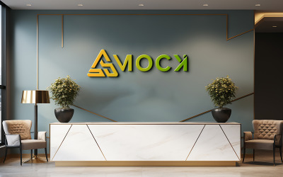 3d realistic logo mockup in the office receptionist room