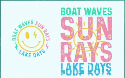 Boat Waves Sun Rays Lake Days PNG, Summer Sublimation Design, Retro Summer Beach PNG