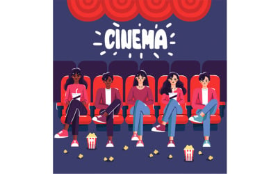Filmet néző karakterek a moziban illusztráció