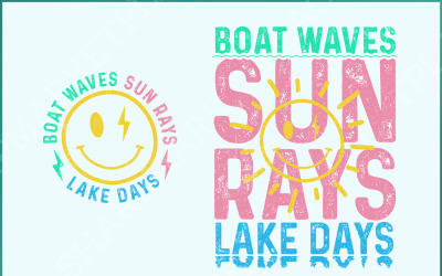 Човен Хвилі Сонячні промені Озерні дні PNG, Літній сублімаційний дизайн, Ретро літній пляж PNG