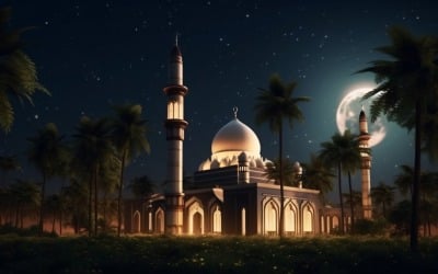 Eid ul Adha Design mit Moschee und Palme 11