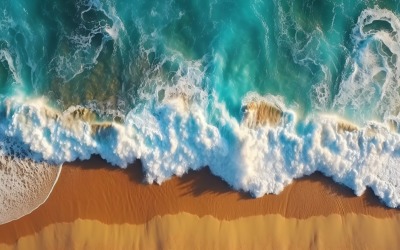 Scène de plage vagues surf avec océan bleu île de mer Aereal 035