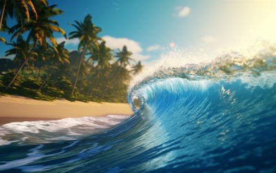 Plážová scéna vlny surfují s modrým oceánským mořským ostrovem 051