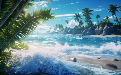 Beach scene waves surf with blue ocean sea island