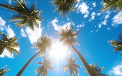 Błękitne niebo i palmy tropikalna plaża i letnie tło 091