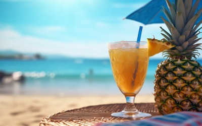 boisson à l&amp;#39;ananas dans un verre à cocktail et scène de plage de sable 114