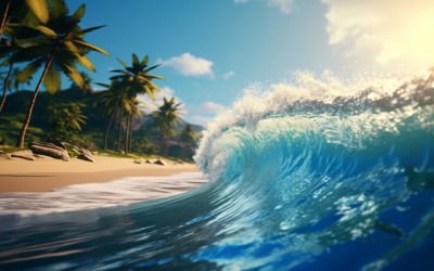 Le onde della scena della spiaggia surfano con l&amp;#39;isola blu del mare oceano 055