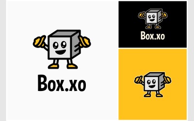 Logotipo fofo da mascote do pacote de caixa