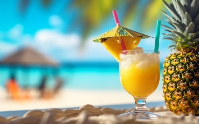 ananasdrink i cocktailglas och sandstrandscen 113