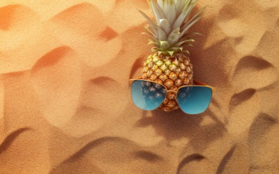 beach accessories hat sunglasses seashells and monstera leaf 162