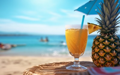 pineapple drink in cocktail glass and sand beach scene 116