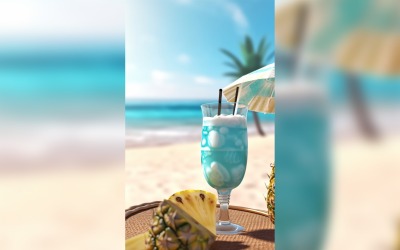 pineapple drink in cocktail glass and sand beach scene 137