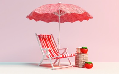 Strand zomer Outdoor Strandstoel met roze parasol 239