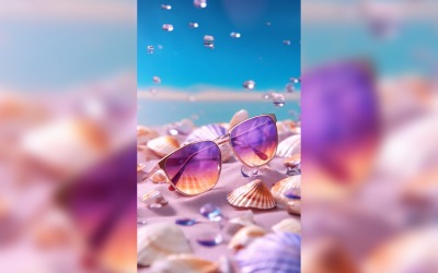 Beach sunglasses and seashells falling summer background 290