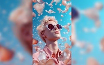 Beach sunglasses and seashells falling summer background 291