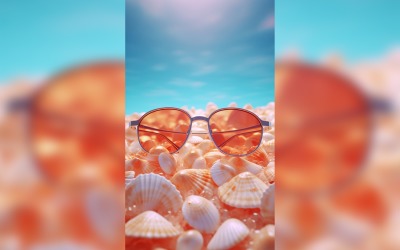 Beach sunglasses and seashells falling summer background 297