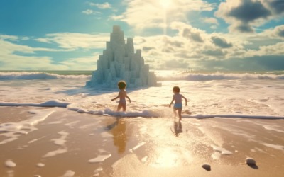 Kinder spielen mit Sand in der Strandszene 229