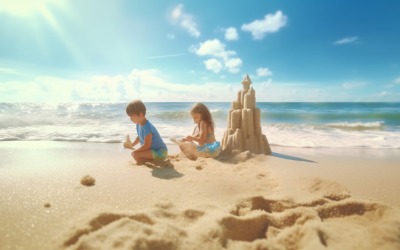 Kinder spielen mit Sand in der Strandszene 237
