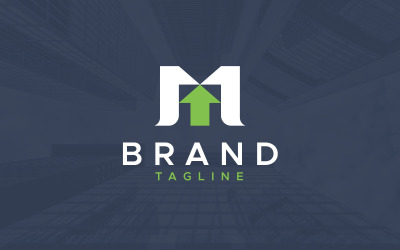Modello di progettazione del logo con lettera M freccia su