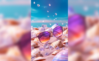 Пляжні сонцезахисні окуляри та черепашки, що падають влітку, фон 298