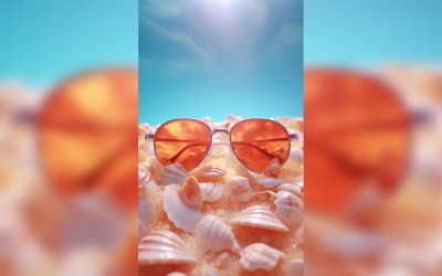 Пляжные солнцезащитные очки и ракушки, падающие на летний фон 295