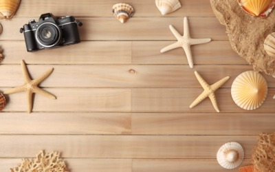 Strand-Accessoires Seestern und Muschel auf Holzuntergrund 219