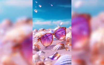 Beach sunglasses and seashells falling summer background 303