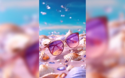 Beach sunglasses and seashells falling summer background 305