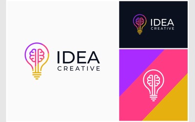 Logotipo de ideia criativa de lâmpada cerebral
