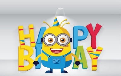 Plantilla de ilustración vectorial de estilo Minions de feliz cumpleaños
