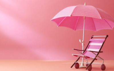 Beach summer Outdoor Solstol med rosa paraply 342