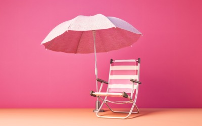 Beach summer Outdoor Solstol med rosa paraply 345