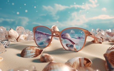 Пляжные солнцезащитные очки и ракушки, падающие на летний фон 311