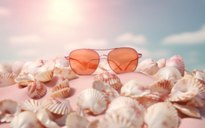 Plaj güneş gözlüğü ve deniz kabukları düşen yaz arkaplanı 328