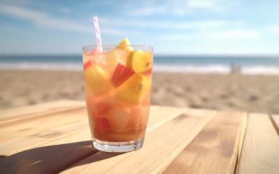 Sommarsandstrand med fruktisdrink 350
