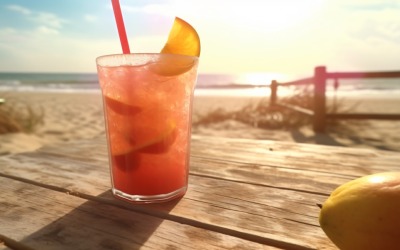 Sommarsandstrand med fruktisdryck 348