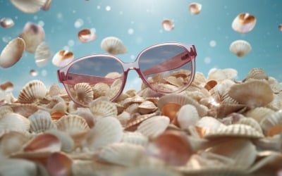 Strandsolglasögon och snäckskal fallande sommarbakgrund 320