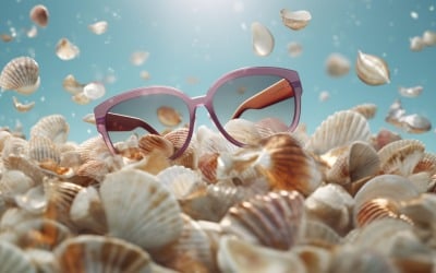 Strandsolglasögon och snäckskal fallande sommarbakgrund 327