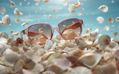 Strandsolglasögon och snäckskal fallande sommarbakgrund 332