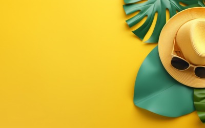 Strandtillbehör hatt solglasögon och monstera leaf 356