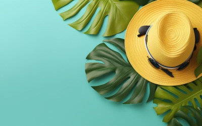 Strandtillbehör hatt solglasögon och monstera leaf 359